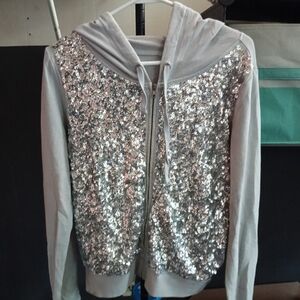 PINK Victoria's Secret Silver Sequin Hoodie